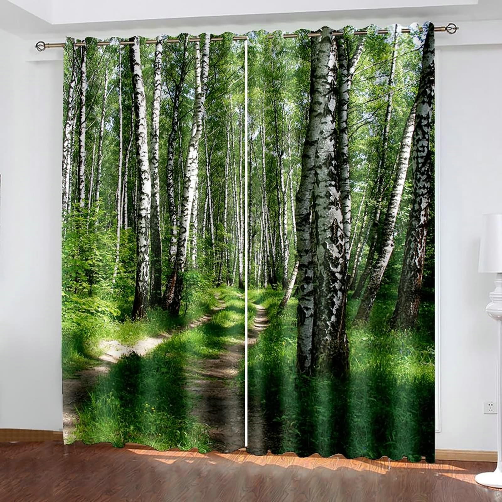 Vorhänge Verdunkelung, Gardinen Grün Natur Wald H 183 x B 107 cm Blickdicht Vorhang mit Ösen für Wohnzimmer, 2er Set