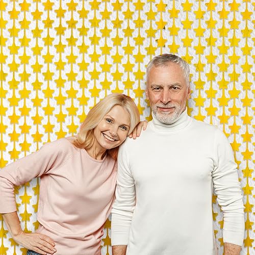 Miniatura 7 de LOLStar Paquete de 2 decoraciones de cumpleaños con estrellas doradas de 3.3 x 6.6 pies, cortinas de fondo de fiesta dorada con flecos para novia,