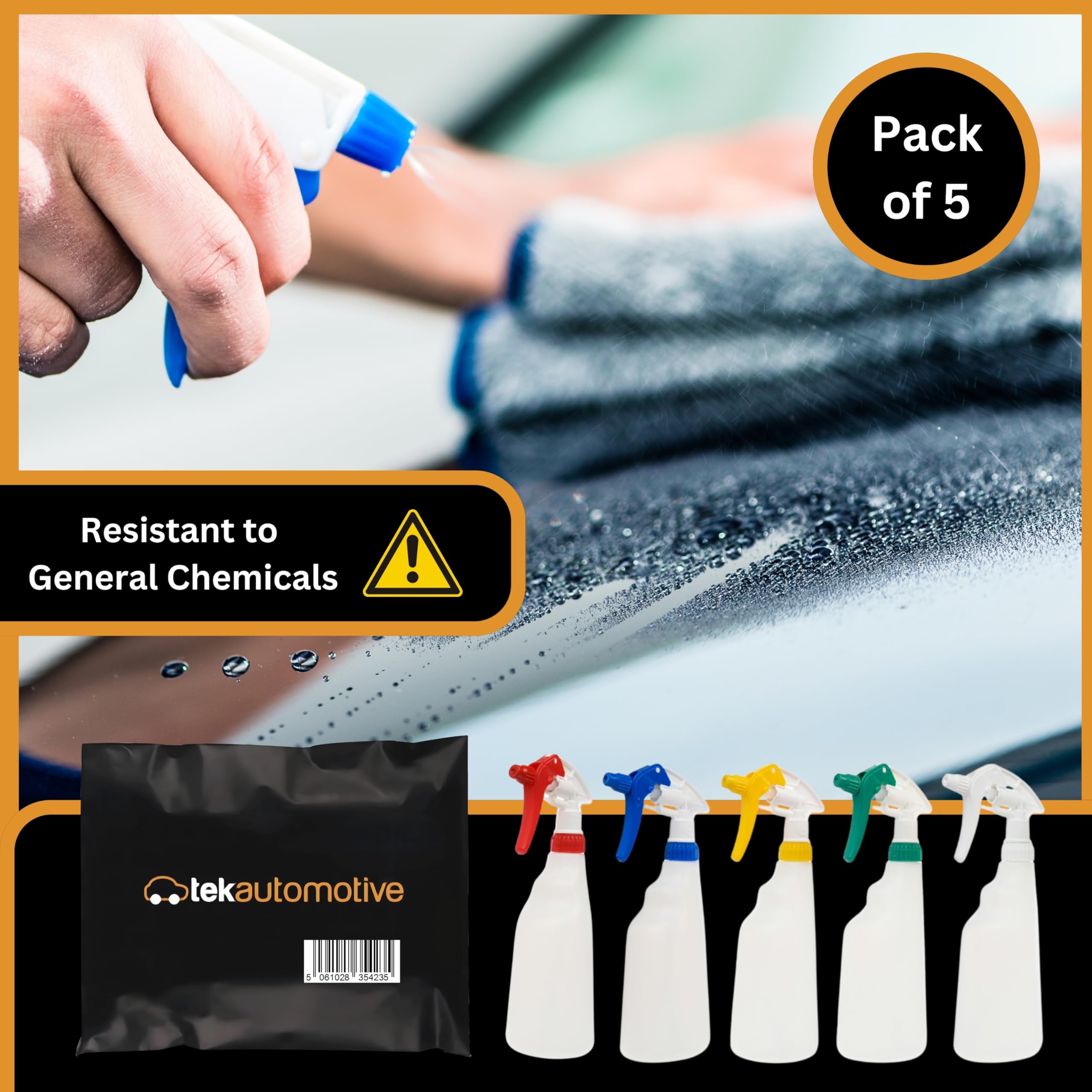 Tek Automotive Lot de 5 flacons vaporisateurs vides de 600 ml avec buse réglable, résistants aux produits chimiques, anti-fuite, pour cheveux, nettoyage, détails de voiture, essentiels de jardinage