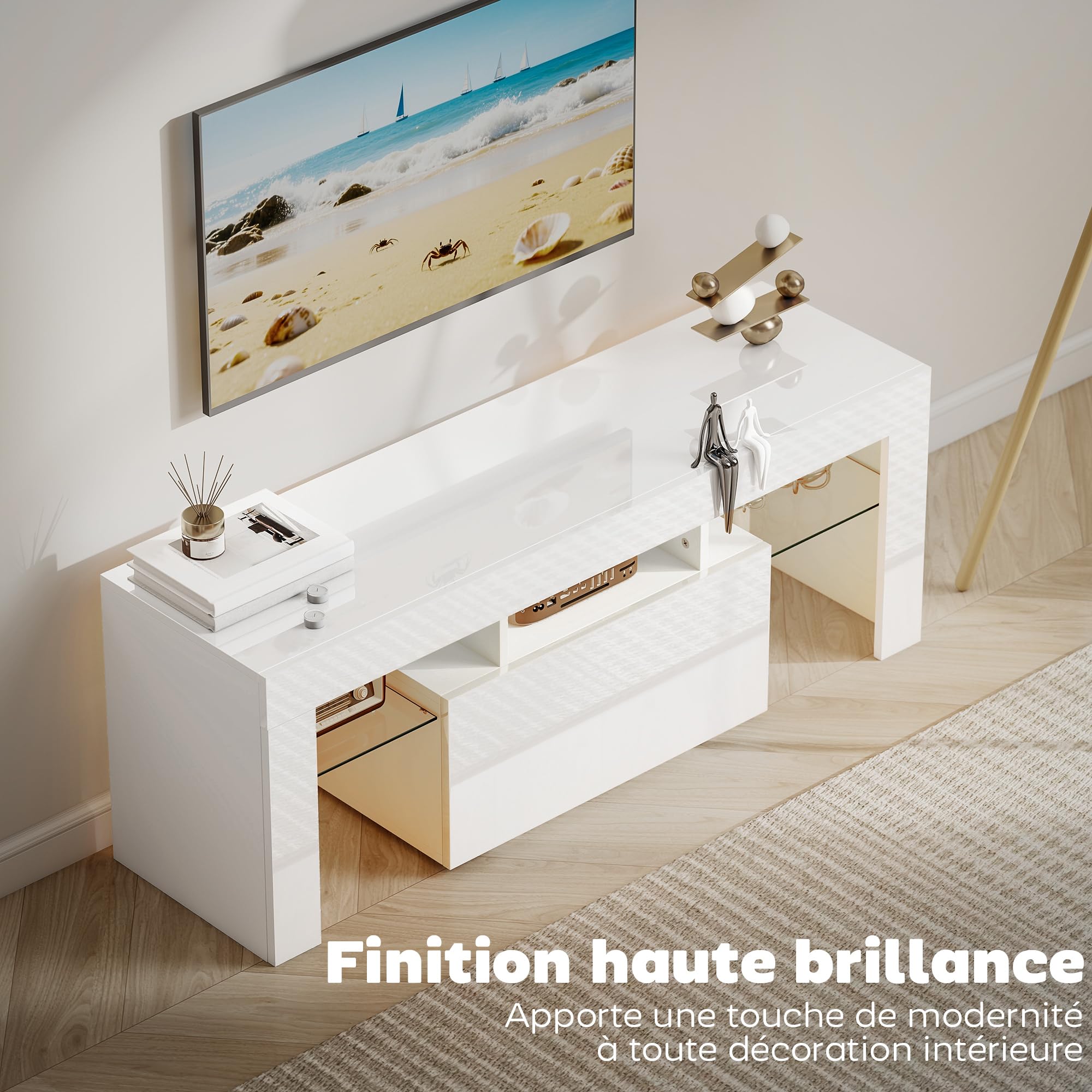 HOMCOM Meuble TV 120 cm pour Téléviseur jusqu'à 43-50 Pouces Blanc