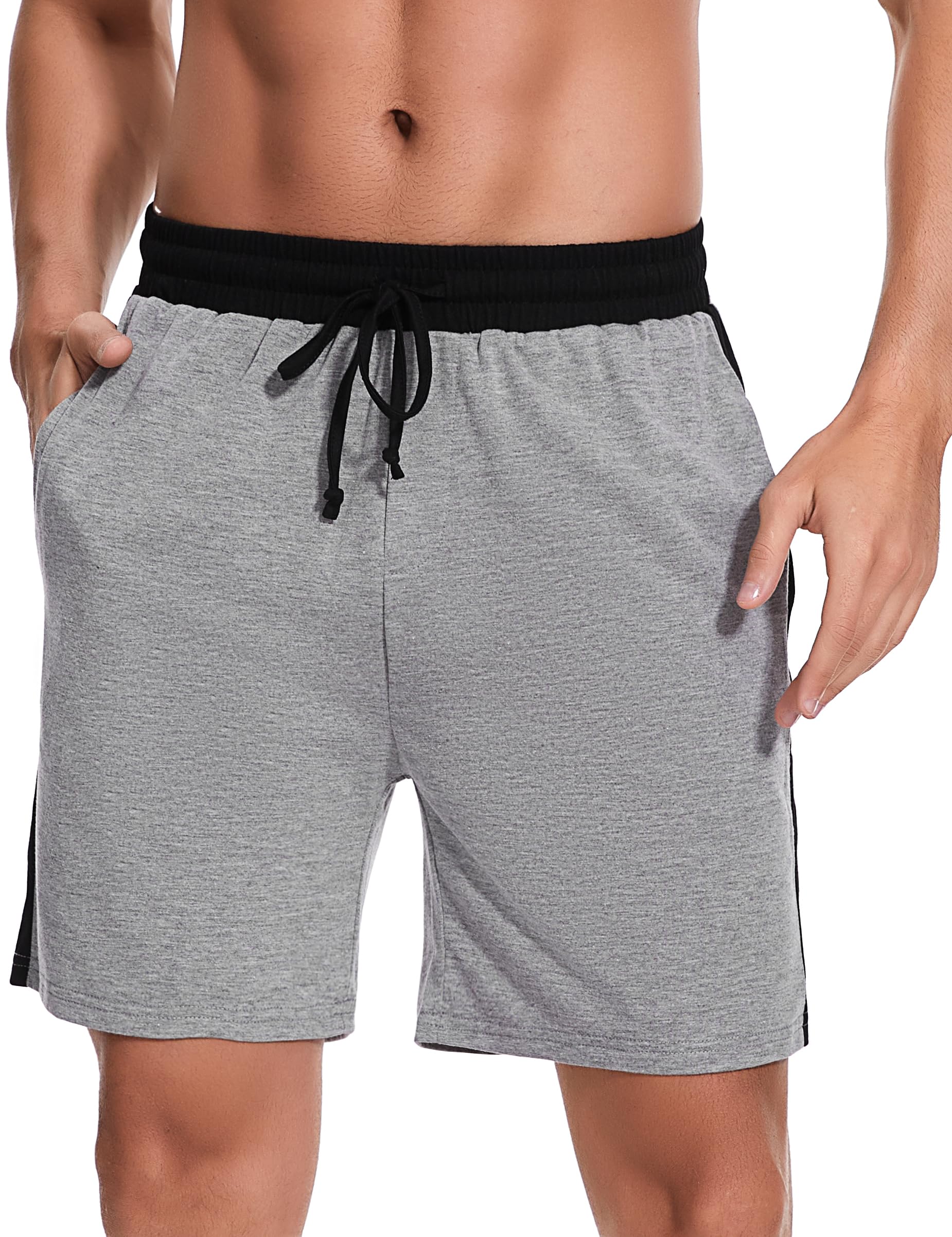 Bresdk Schlafanzughose Herren Kurz Pyjamahose Schlafshorts aus Baumwolle mit Seitentaschen und Elastischem Bund für Sommer Loungewear Blau