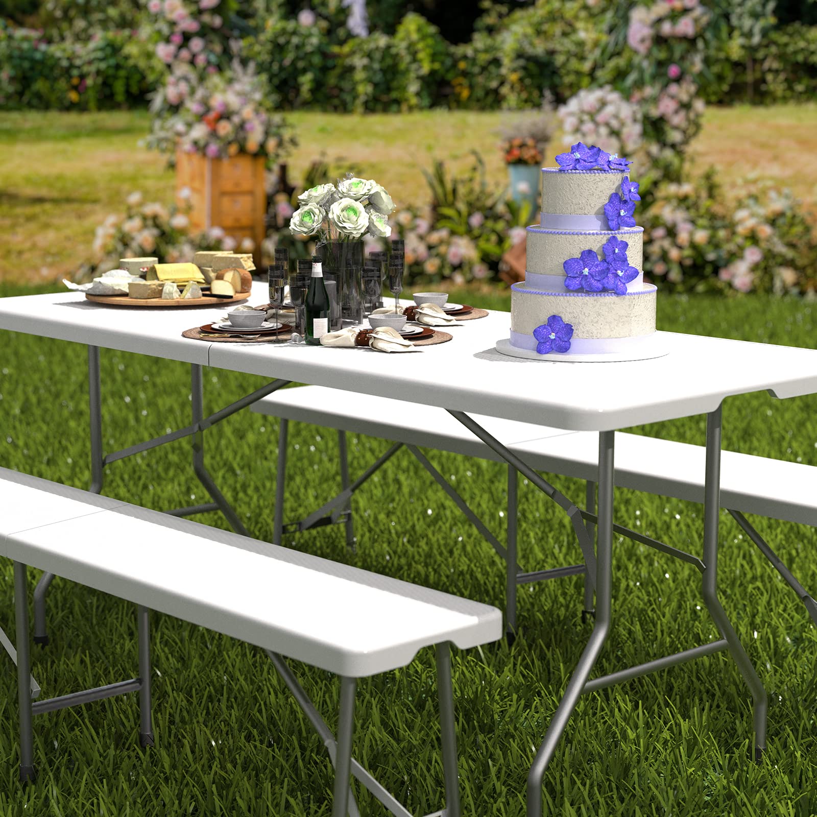 Todeco Panchina Pieghevole da Campeggio, 2-4 Persone, Pacco da 2 | Con Maniglie, Piedini Antiscivolo per Feste, Barbecue, Picnic, Esterno 183 x 30 x 43 cm