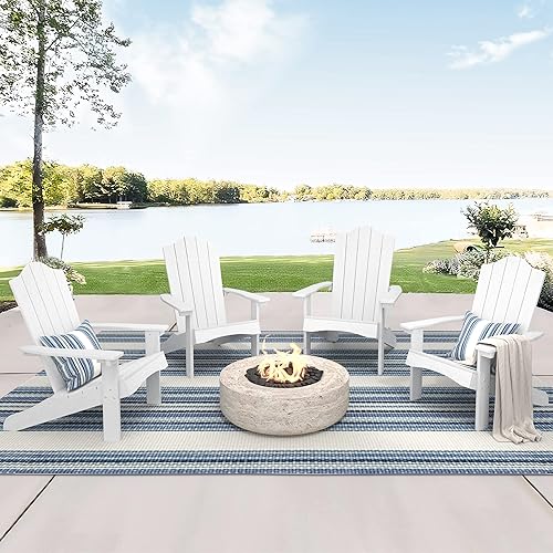 LUE BONA Adirondack Chairs Set of 4, White Poly Adirondack Chair, Modern Plastic Adirondack Fire Pit Chairs Weather Resistant for Patio, Porch, Deck, Pool, Garden, Backyard