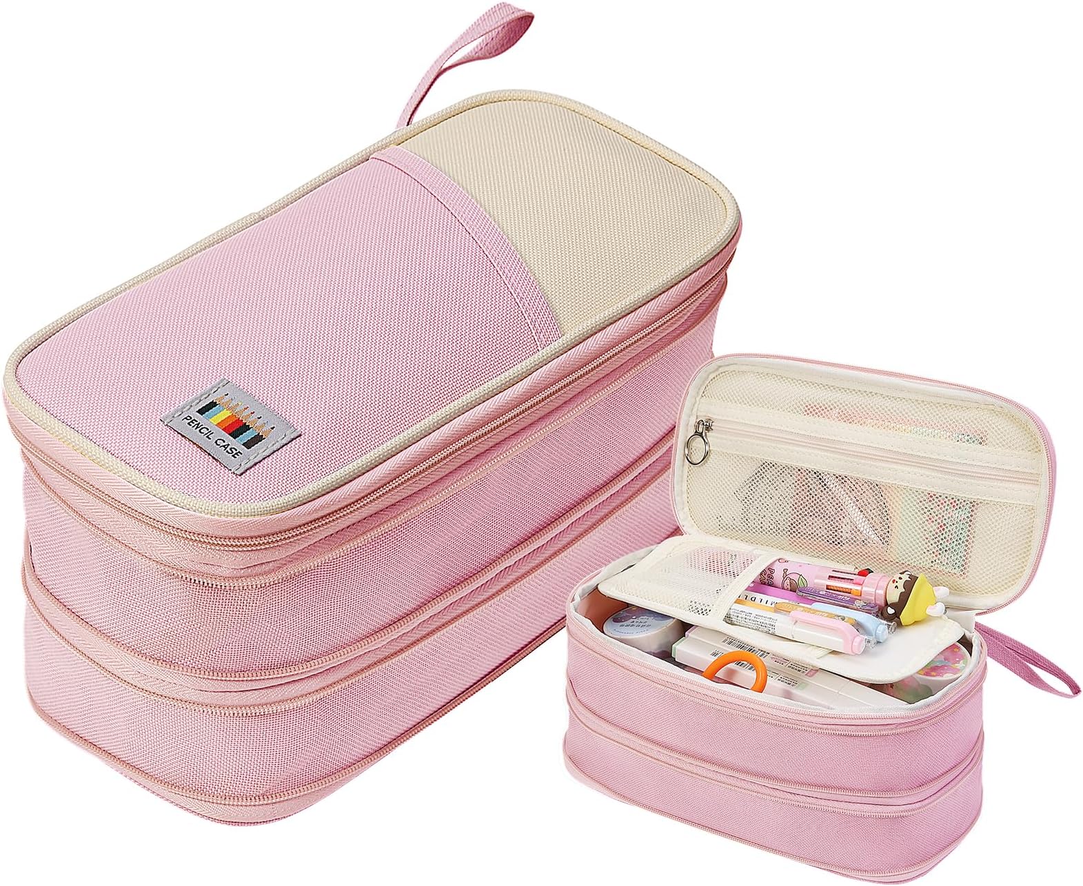 JAKAGOPencil Cases for Girls Boys, Folding Expanding Super Big (100~150 Pencils) Pouch Holder Stationery Organizer Great Gift for Adults/Student/Women/Man（Pink）