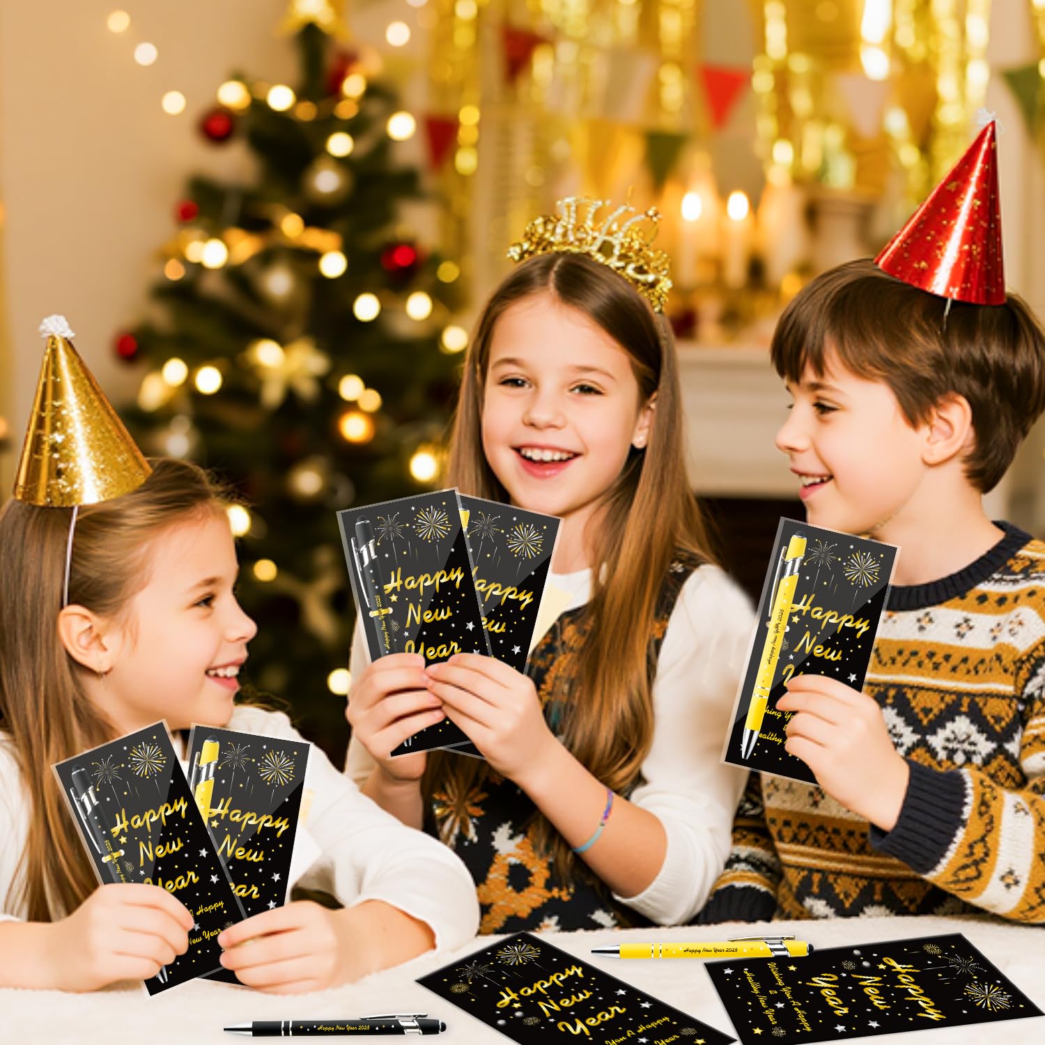 ANGOLIO Lot de 200 marque-pages inspirants dorés et noirs en métal pour invités, enseignants, employés 2026, réveillon du Nouvel An, cadeaux de Noël, fournitures de fête