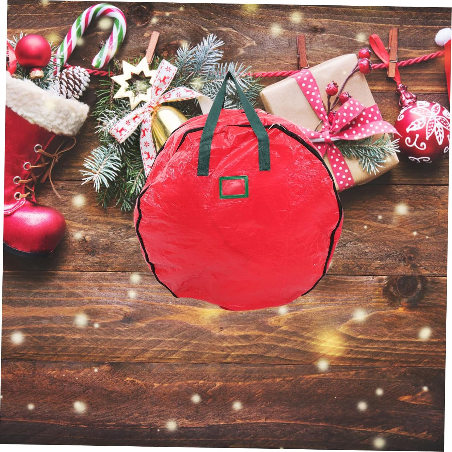 Outanaya Double Layer Christmas Wreath Storage Bag Handles Pe Organizer for Wreaths and Holiday Decorations Zippered Design Compartmentalized