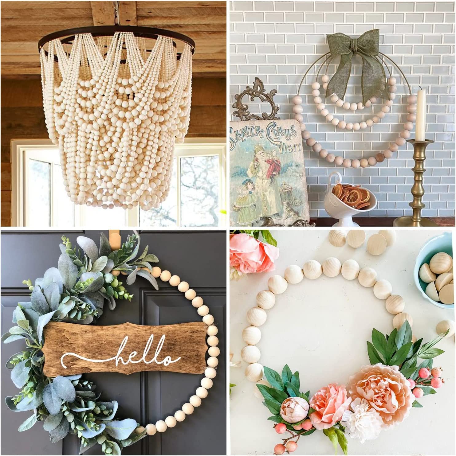 Holzperlen Holzringe Set 322 Stück Buchenholzperlen Rund Holzkugeln mit Loch für Makramee DIY Schmuck