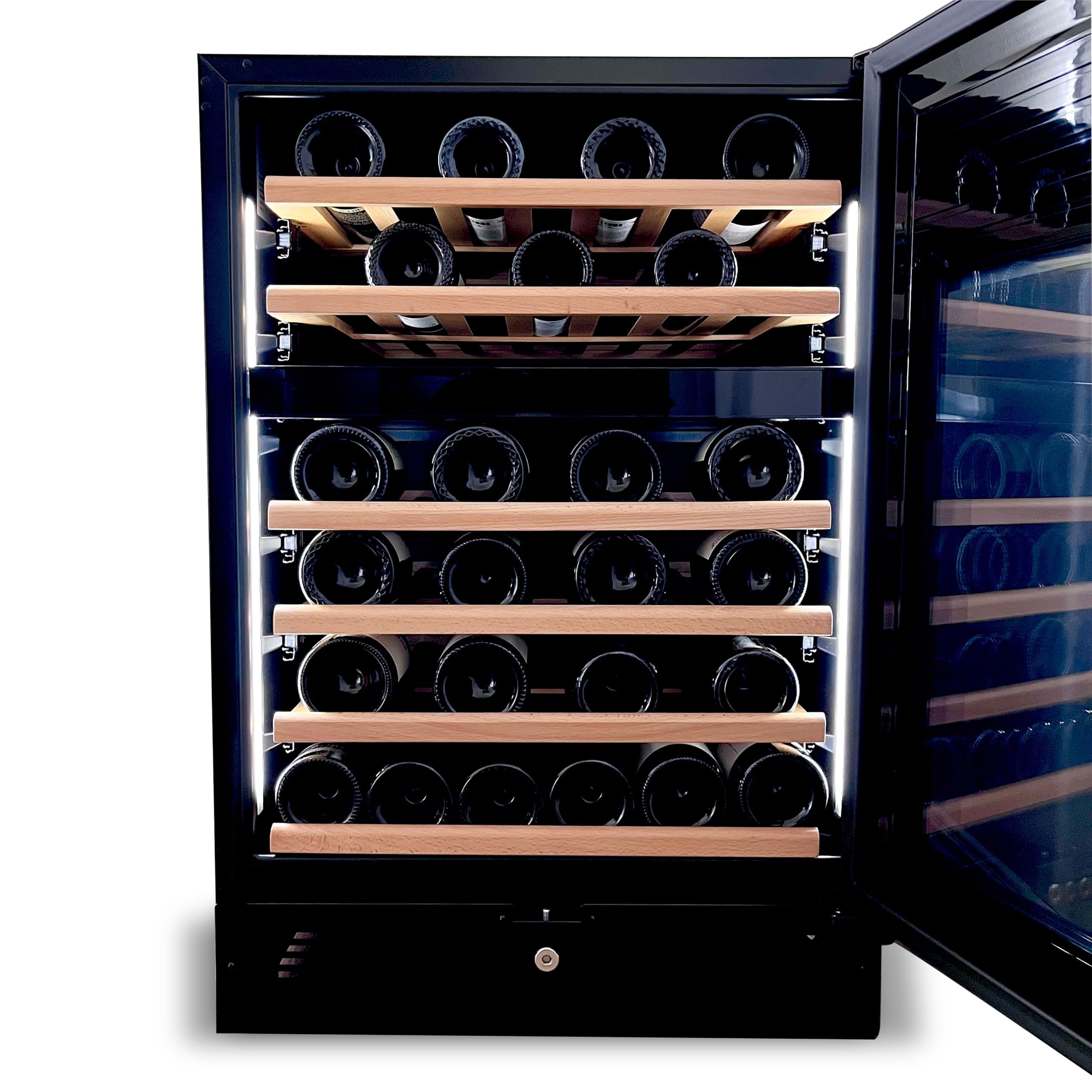 KWS WF-46DS Premium Dual Zone Wine Refrigerator, UL & DOE Certified, Full Glass Door with Airtight Seal, 41 Bottle Capacity, Adjustable LED Lights, Low Noise & Vibration, Freestanding Design on Fridge.com
