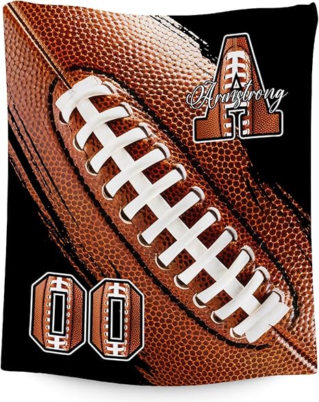 Custom Football Blanket, Soft Sport Throw Gifts with Name, Cozy Flannel Throw Blankets for Couch Sofa, 40"x50" Gift for Boys Girls
