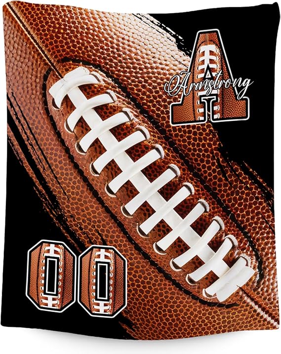 Custom Football Blanket, Soft Sport Throw Gifts with Name, Cozy Flannel Throw Blankets for Couch Sofa, 40"x50" Gift for Boys Girls