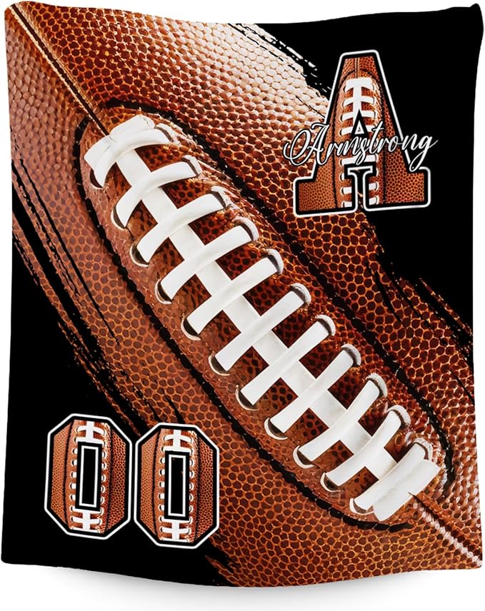 Custom Football Blanket, Soft Sport Throw Gifts with Name, Cozy Flannel Throw Blankets for Couch Sofa, 40"x50" Gift for Boys Girls