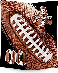 Custom Football Blanket, Soft Sport Throw Gifts with Name, Cozy Flannel Throw Blankets for Couch Sofa, 40"x50" Gift for Boys Girls