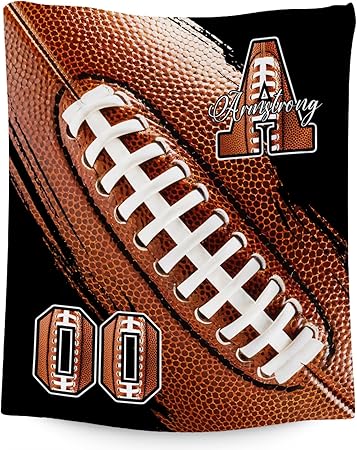 Custom Football Blanket, Soft Sport Throw Gifts with Name, Cozy Flannel Throw Blankets for Couch Sofa, 40"x50" Gift for Boys Girls
