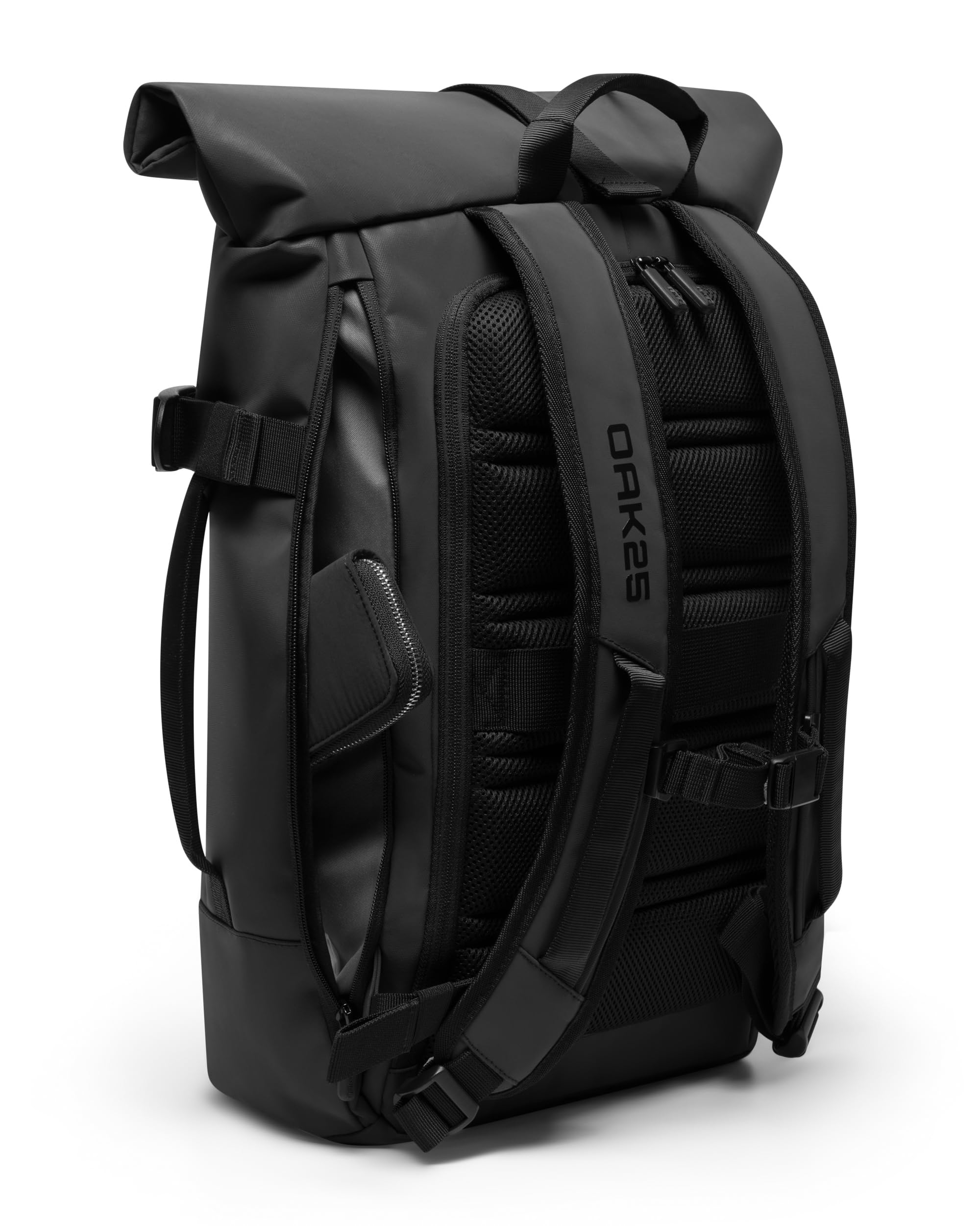 OAK25 Zaino Rolltop Riflettente da Donna & Uomo Nero - Luminite Rolltop - Zaino Roll Top per il Lavoro e la Bicicletta - Scomparto per Laptop fino a 16 Pollici - 23L Riflettente