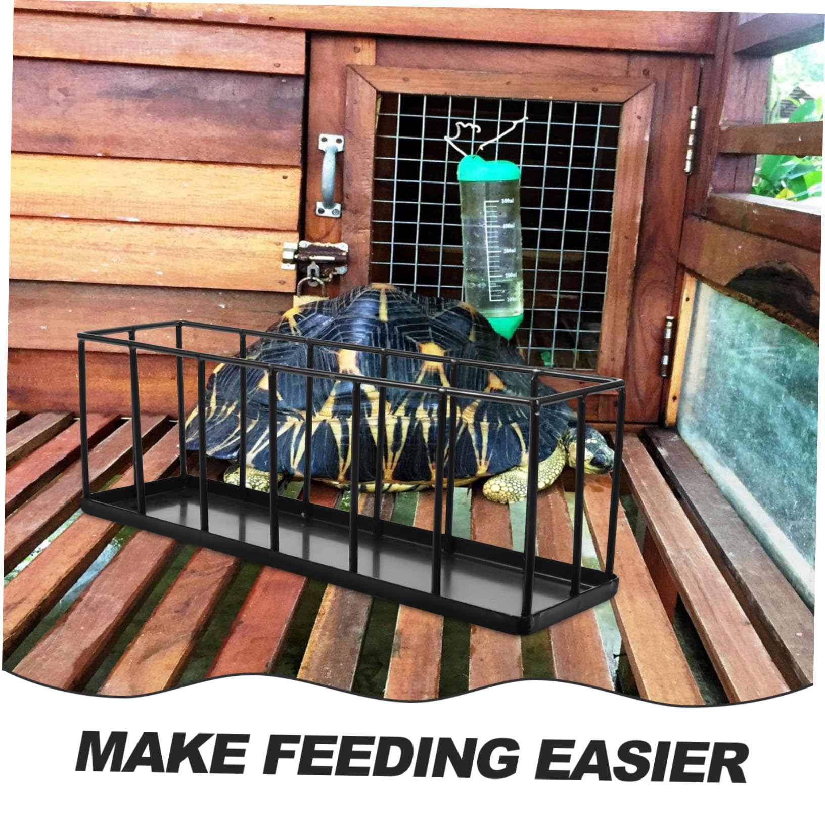 FRCOLOR Comedero para Reptiles de Acero Inoxidable Base Antideslizante, Bandeja Pequeña para Tortugas y Lagartos, Cuenco Resistente Negro, Uso en Terrarios para Mascotas Reptilianas