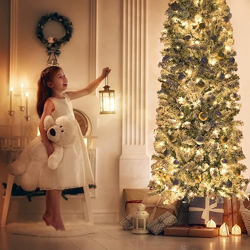 Miniatura 10 de Árbol de Navidad preiluminado de 6 pies, árboles de Navidad artificiales con 250 luces multicolor y blancas cálidas, árbol de pino de Navidad para