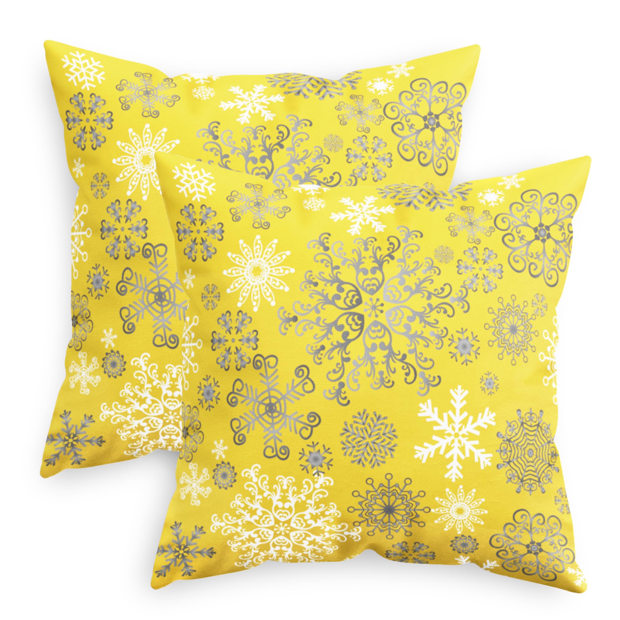 CaliTime Pack of 2 Christmas Cozy Fleece Snowflakes Both Sides Throw Pillow Cases Cushion Covers for Couch Bed Sofa 20 X 20 Inches Gold โ image 1