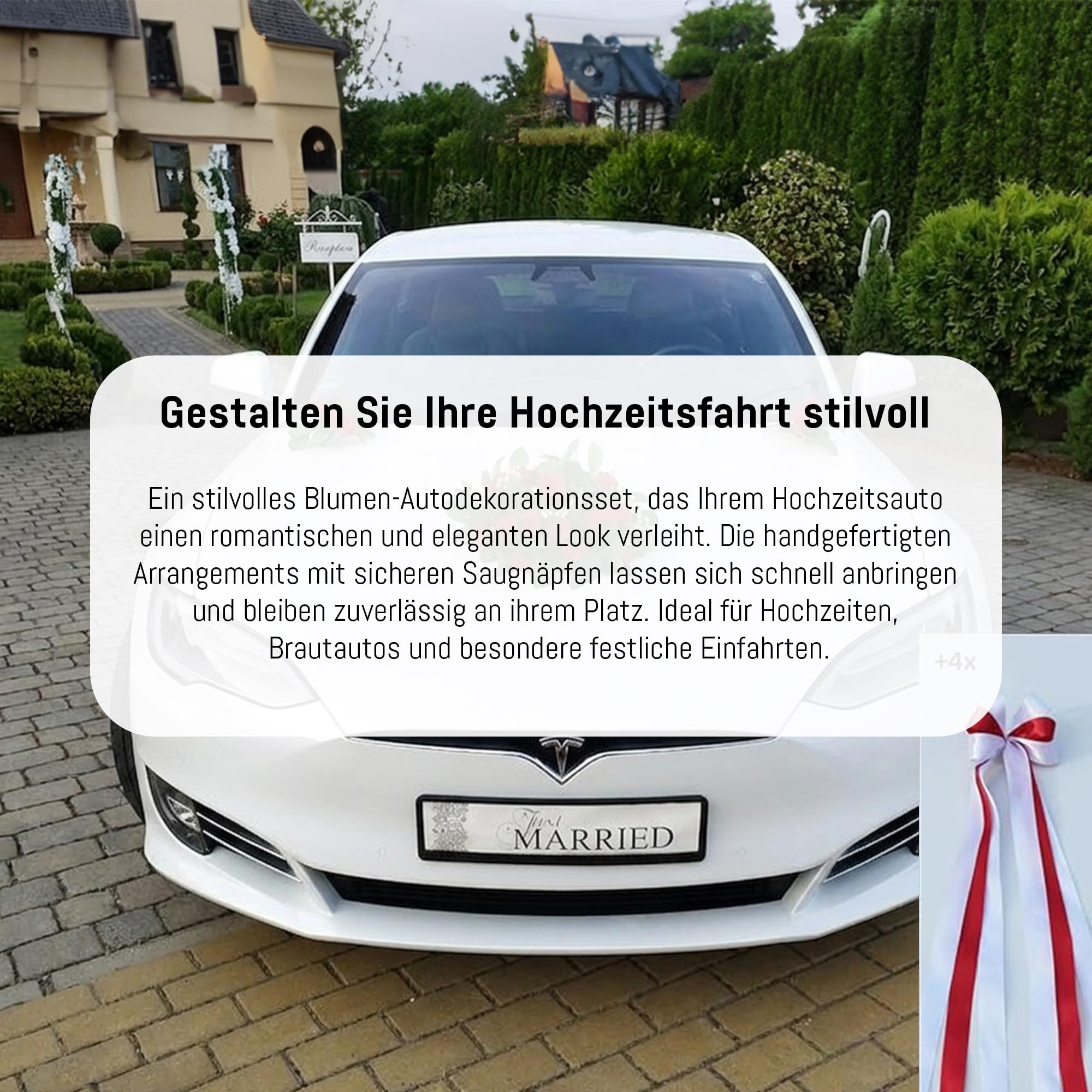 ECHTER ROSESTRAUSS Autoschmuck Braut Paar Rose Deko Dekoration Autoschmuck Hochzeit Car Auto Wedding Deko (Rot)