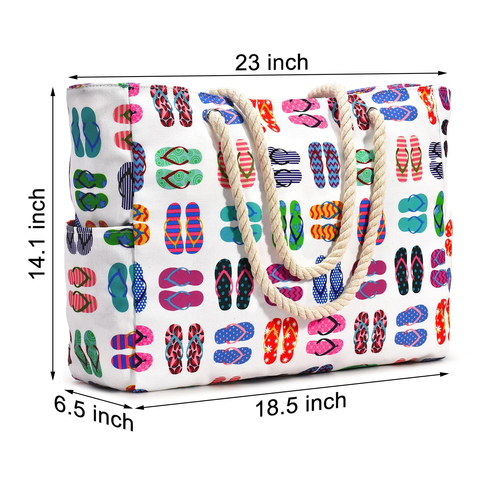 oscaurt Sac de plage à rayures - Sac de plage étanche - Grand sac de plage avec fermeture éclair - Sac de shopping pour femme - XXL - Famille - Sac de courses - Sac à bandoulière - Uni - Sac de voyage