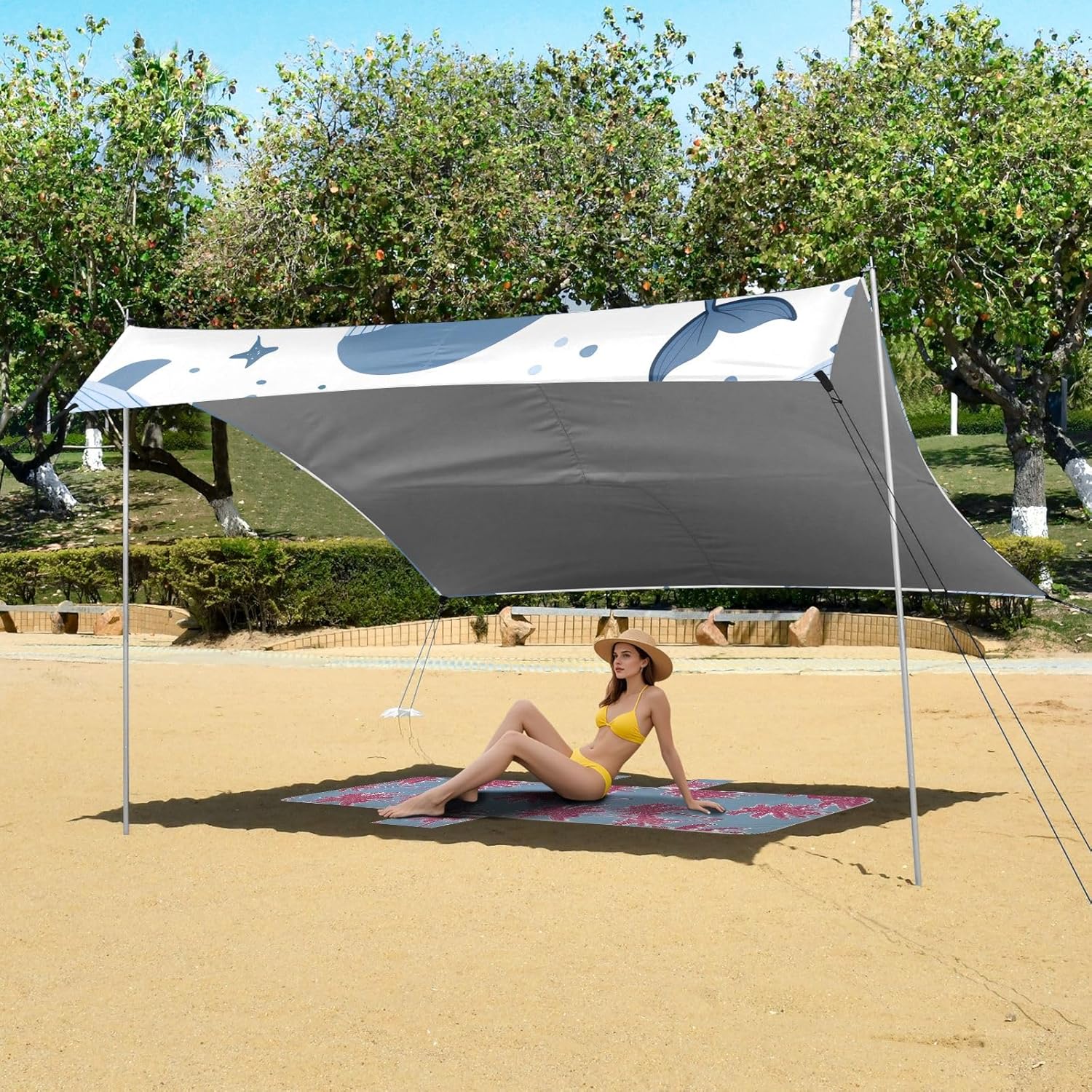 Happy Whale Camping Sun Shelter, Beach Tent Portable Beach Sun Shade Outdoor Canopy for Camping Trips Fishing Picnic