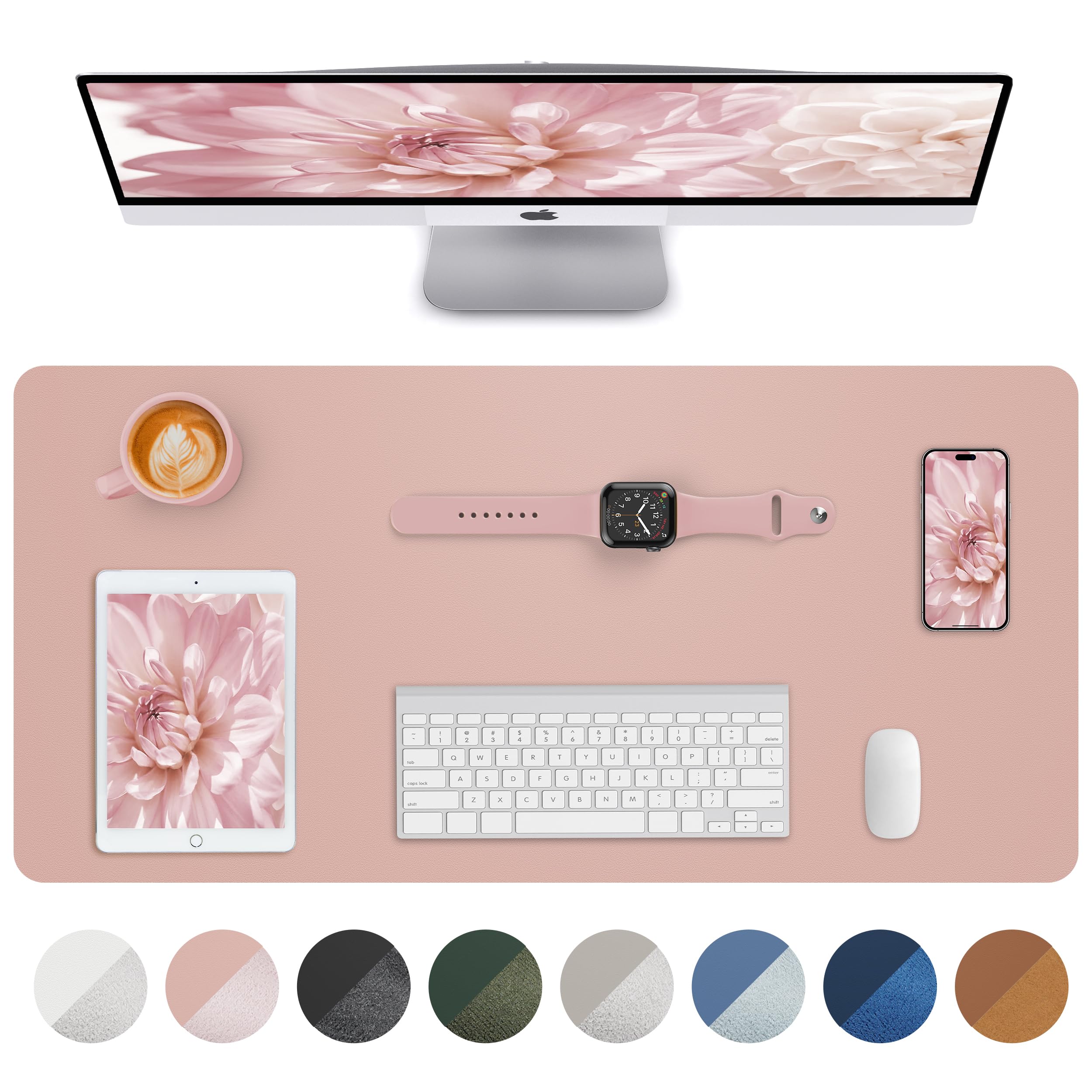 Makeup Mat for Vanity, PU Leather Desk Pad Blotter,Waterproof & Oilproof Desk Protector, Easy Clean Beauty Station Mat for Dresser Top, 35x17 Inches,