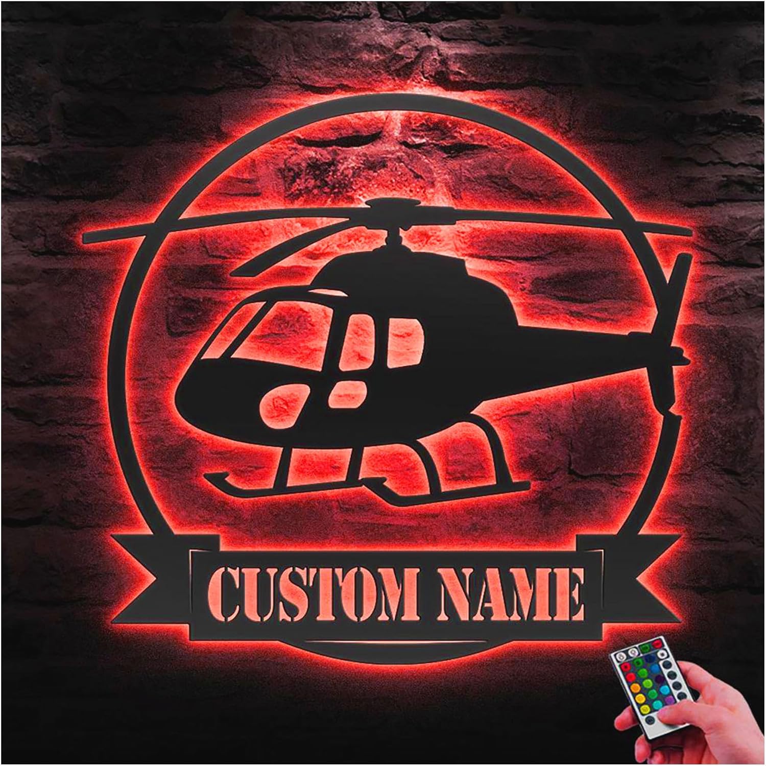 Custom Helicopter Airplane Metal Wall Art with LED Light Personalized Pilot Name Sign for Home Decor Aircraft Hangar Aviation Housewarming Gift