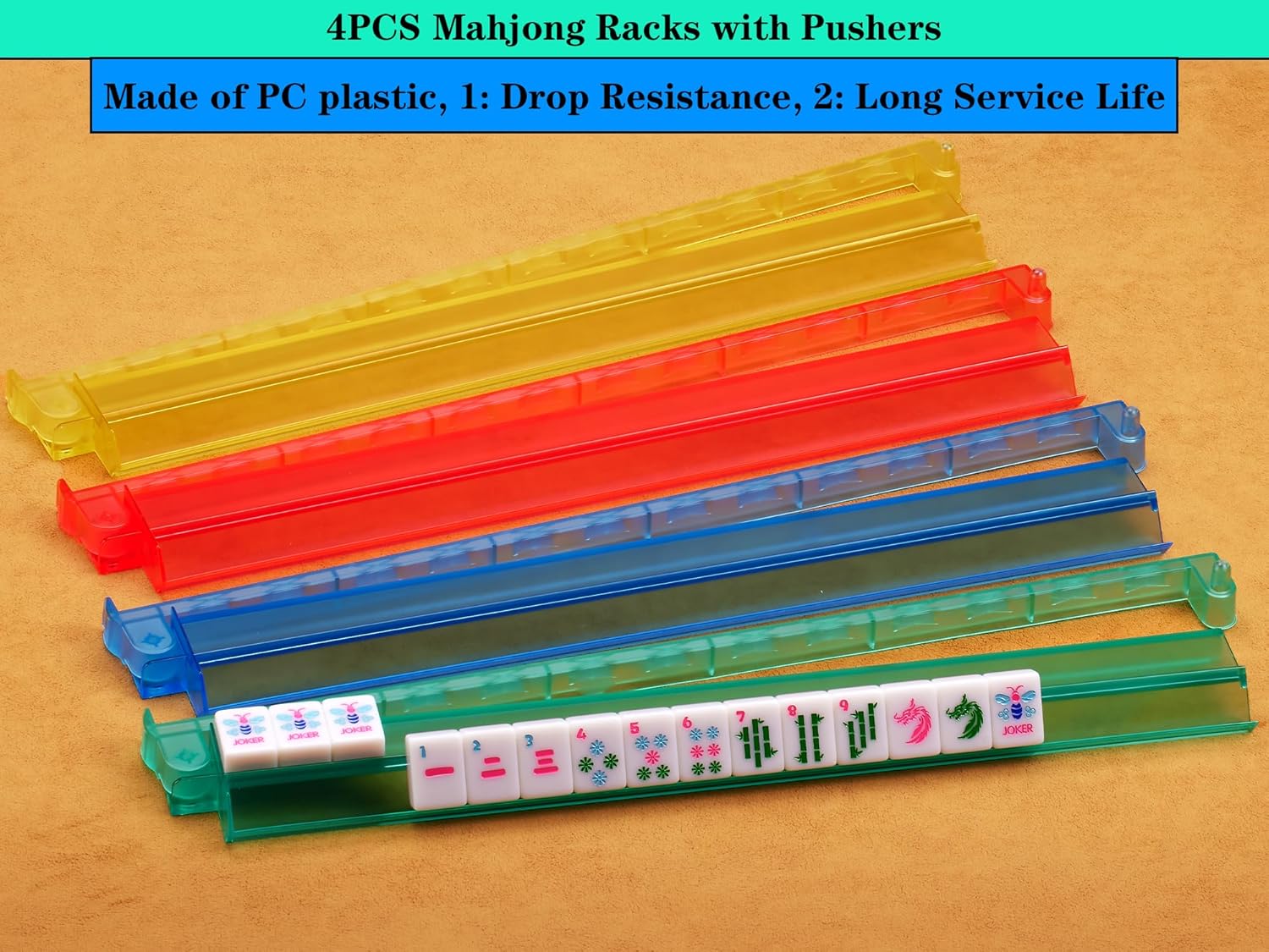 YANMEIYA 4 Pcs Mahjong Racks with Pushers and Storage Bag