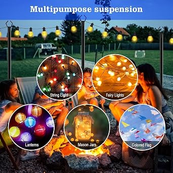 2 Pack String Light Poles,10 Ft Metal Poles with Fork for Outdoor String Lights,Outdoor Light Poles with Fork,Poles/Post/Stand for Outside,Patio,Deck,Backyard,Garden Wedding,Party