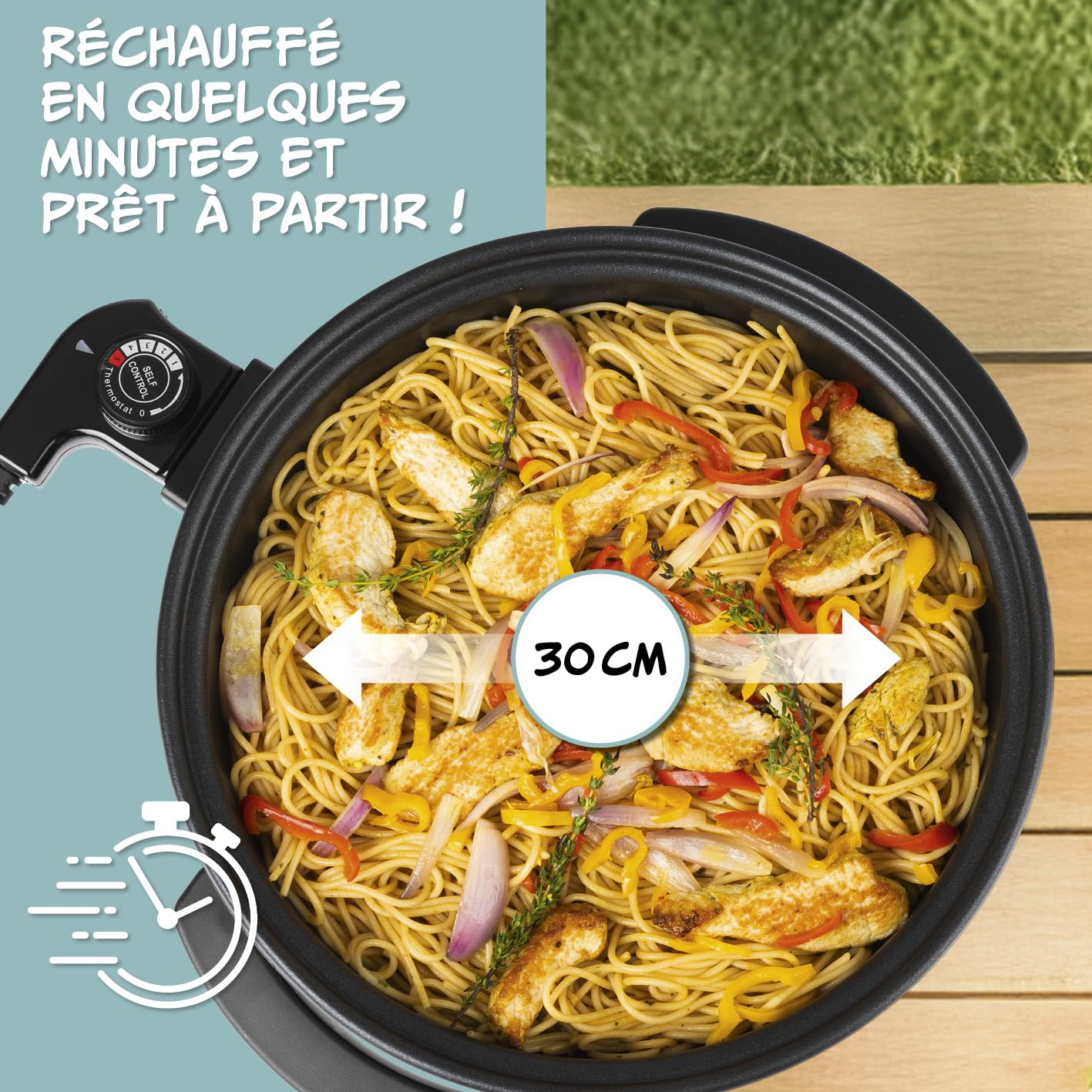 GOURMETmaxx Casserole à pizza électrique avec thermostat, couvercle en verre et revêtement antiadhésif, poêle multifonction avec diamètre 30 cm et 1500 W, idéale pour les fêtes