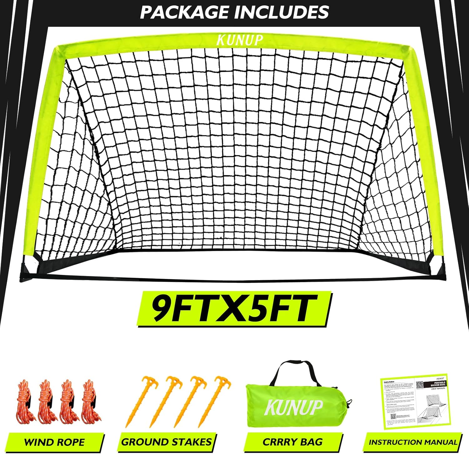 5×3 6x4 9x5 FT Portable Kids Soccer Goal for Backyard, Foldable Soccer Practice Net with Carrying Bag for Toddler Youth Adult Pop Up Soccer Training Equipment Indoor and Outdoor Sports Game