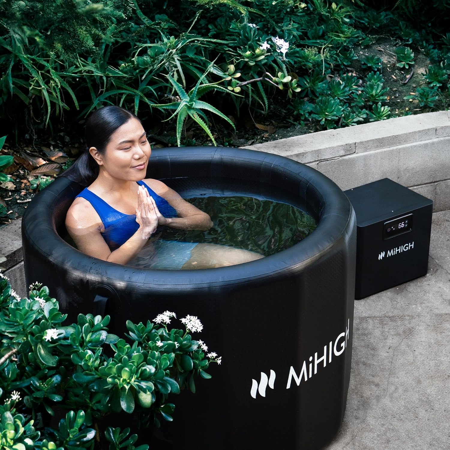 MiHIGH Cold Plunge Tub for Athletes – Freestanding Ice Bath for Recovery, Portable Insulated Double-Walled PVC Ice Barrel with Lid, 92 Gallons, Inflatable Plunge Pool for Indoor Outdoor Use, Black