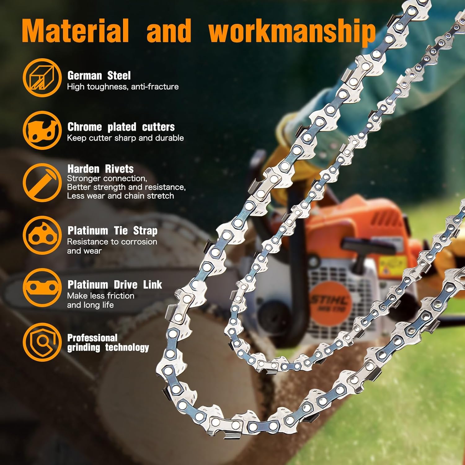 MAK 2pcs 16 inch Chainsaw Chain 66DL Drive Link, 0.325 inch Pitch, 0.050” Gauge, Fit for Craftsman, Echo, Poulan, Ryobi, Worx 16 inch Chainsaw Chains