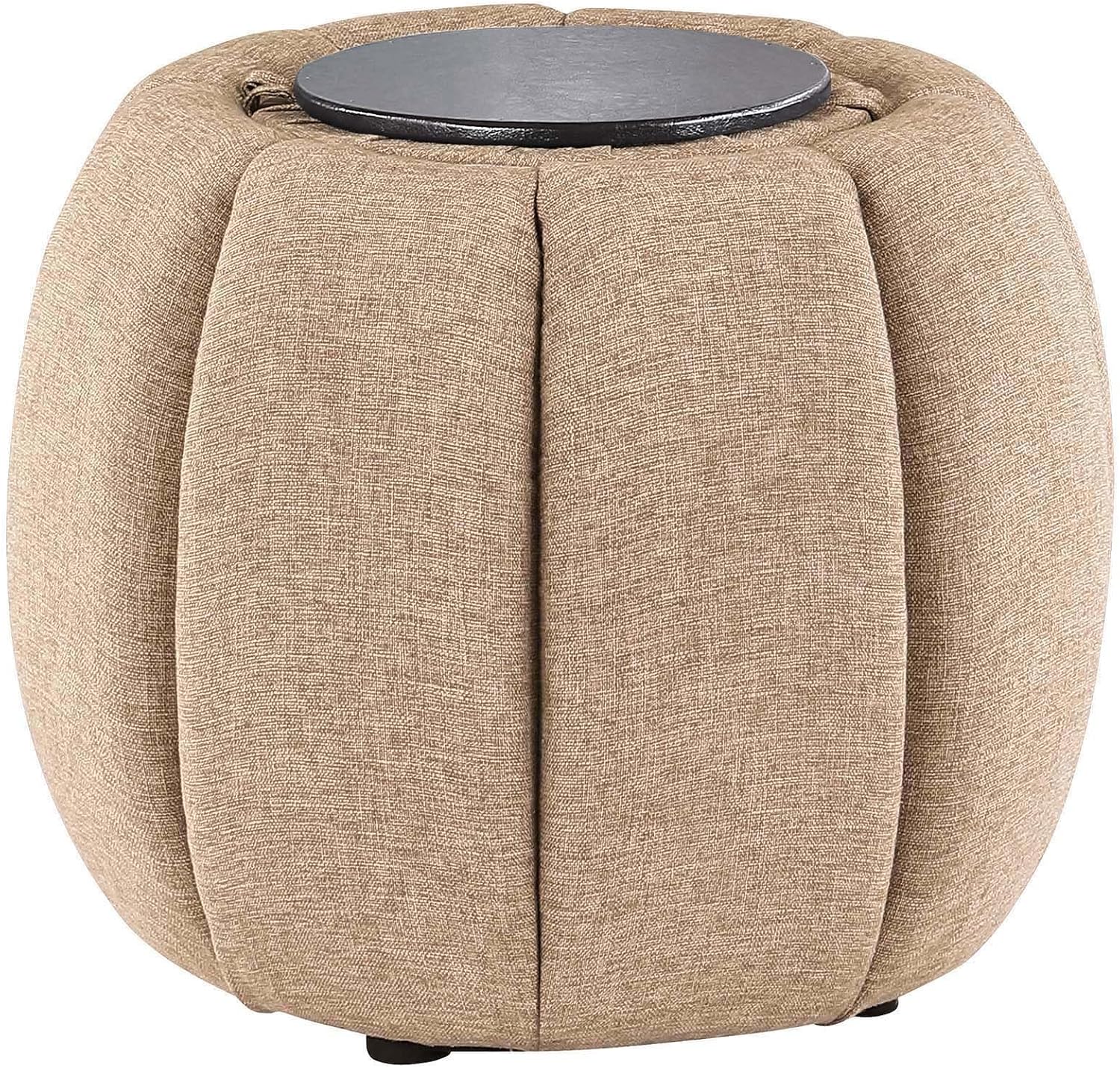 Convenience Concepts Designs4Comfort Daisy Accent Storage Ottoman 20" - Round Modern Upholstered Foot Stool and Small Table with Tray Lid for Living Room, Storage Ottoman Seat, Tan Fabric