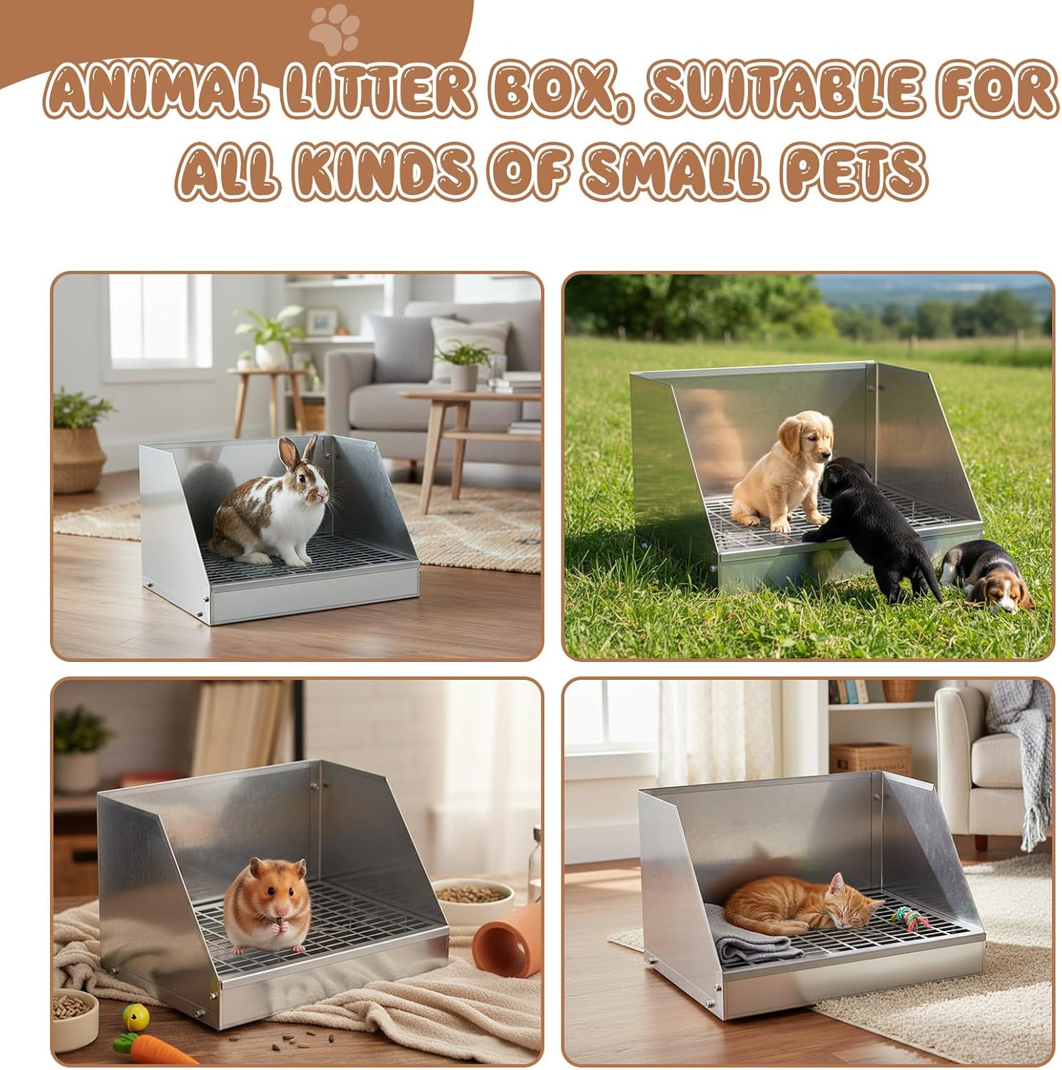 Maxcheck 2 Pack 1 Pack Rabbit Litter Box Bunny Potty Box Galvanized Steel Small Animal Litter-Box Galvanized Steel Corner Toilet with Grate Easy to Clean for Rabbit Guinea Pig (12.5×10×8inch)