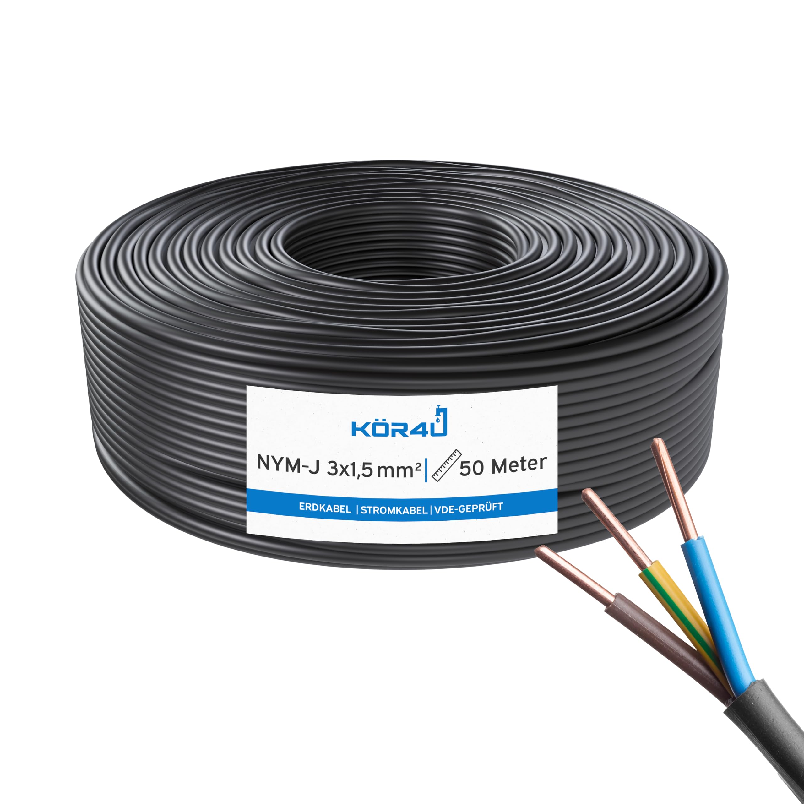kör4u NYY-J 3 x 1,5 mm² 50m Erdkabel Stromkabel für außen DIN VDE 0276-603