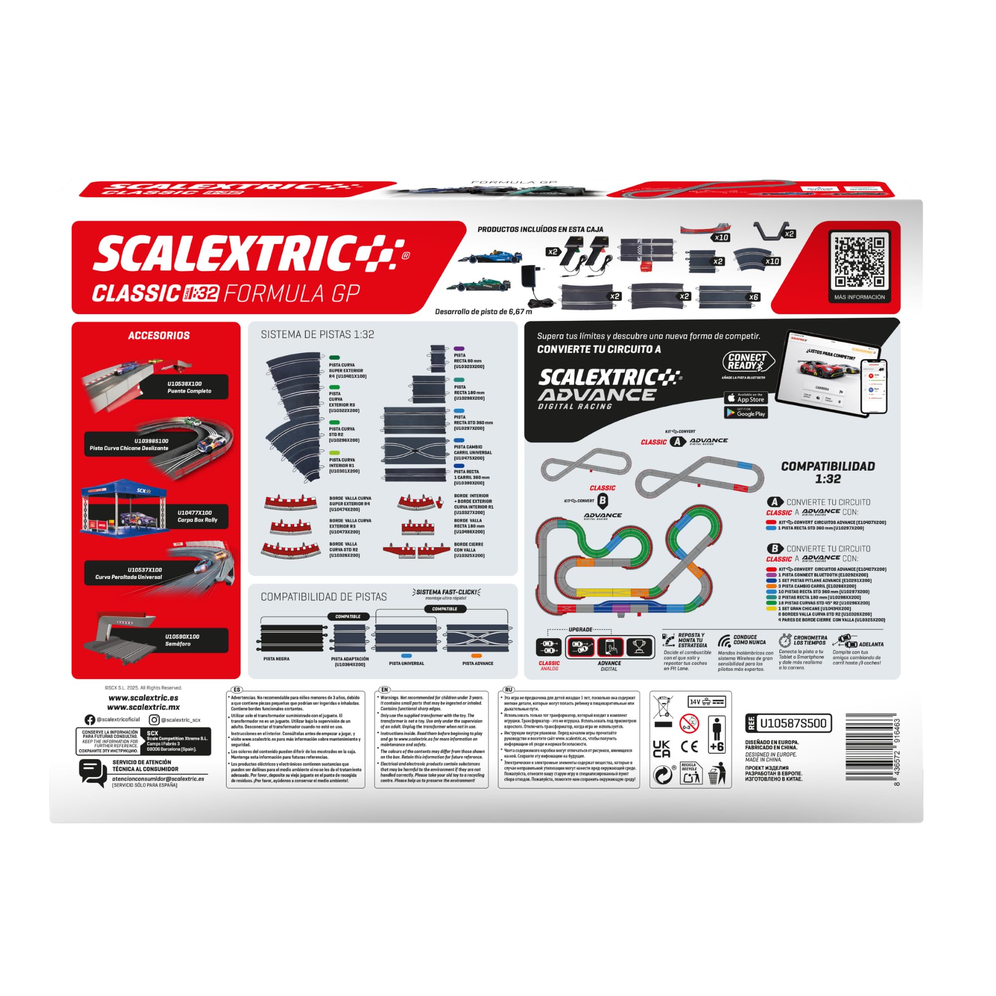 SCALEXTRIC - Circuito Classic - Pista de Carreras Completa - Coches y mandos incluidos - Escala 1:32 (Circuito Classic Formula GP)