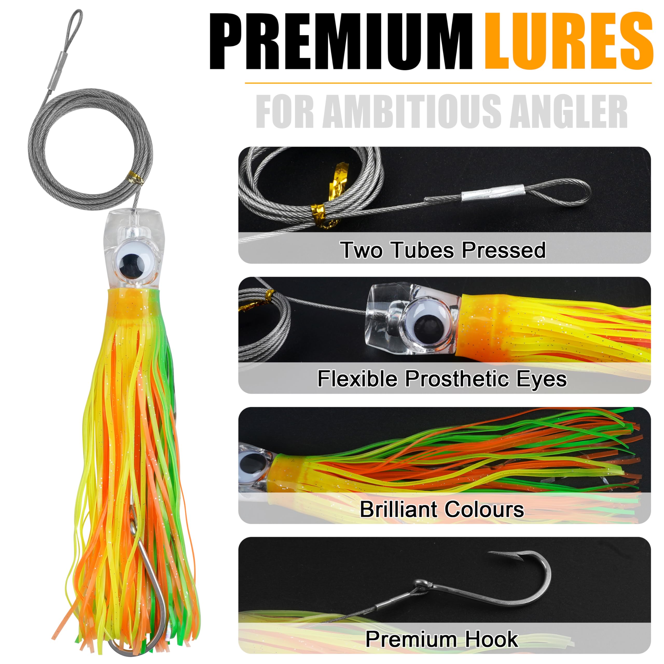 Salzwasser-Troling-Köder, 6 Stück, Trolling-Köder, Offshore, Großwild-Angelköder, Tiefsee, Tintenfisch, Röcke für Thunfisch, Mahi, Marlin, Delfin, Durado, Wahoo 1,5 cm