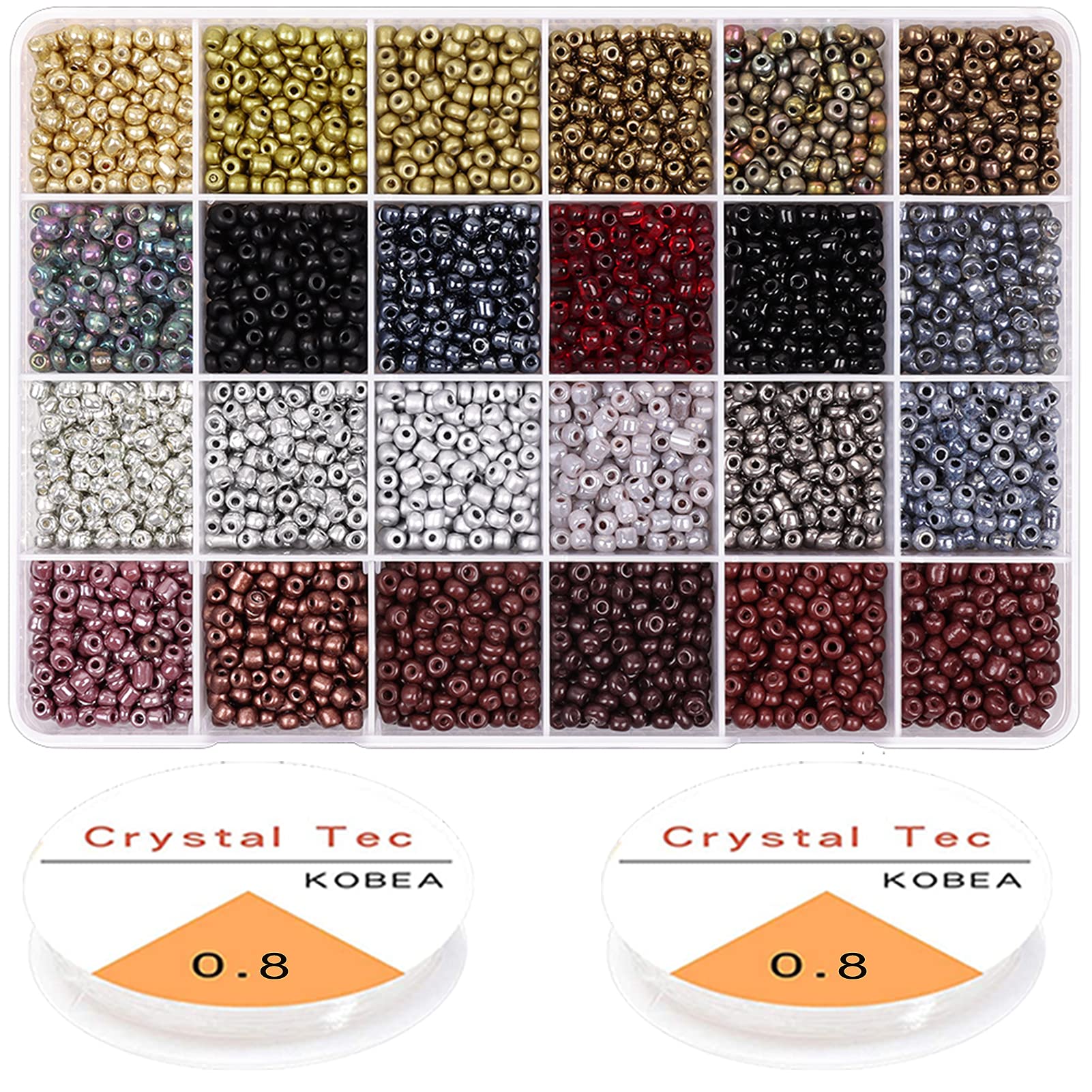 Yholin Glass Seed Beads Started Kit, 3360pcs 4mm 6/0 Small Craft Beads with Beading Needle,Tweezers and Elastic String for DIY Bracelet Necklace Jewelry Making Supplies