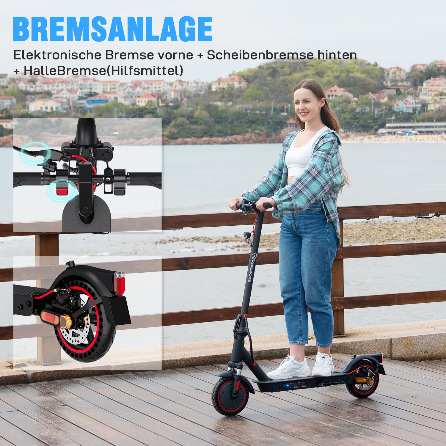 EVERCROSS EV85F Opvouwbare elektrische step voor volwassenen met wegvergunning (ABE) met 400 W motor, 7,8 Ah accu, gewicht 15 kg, maximale belasting 120 kg, dubbel remmen Sport en buiten
