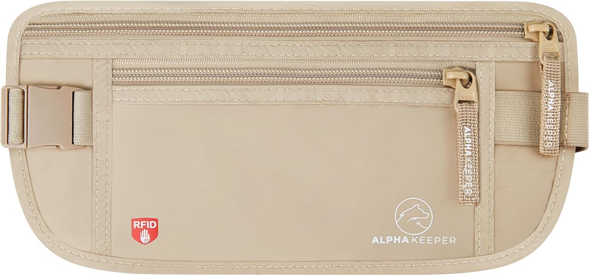 Cinturón de dinero para viajes oculto debajo de la ropa: porta pasaportes con bloqueo de RFID y billetera de cintura delgada para mujeres y hombres, accesorios de viaje antirrobo