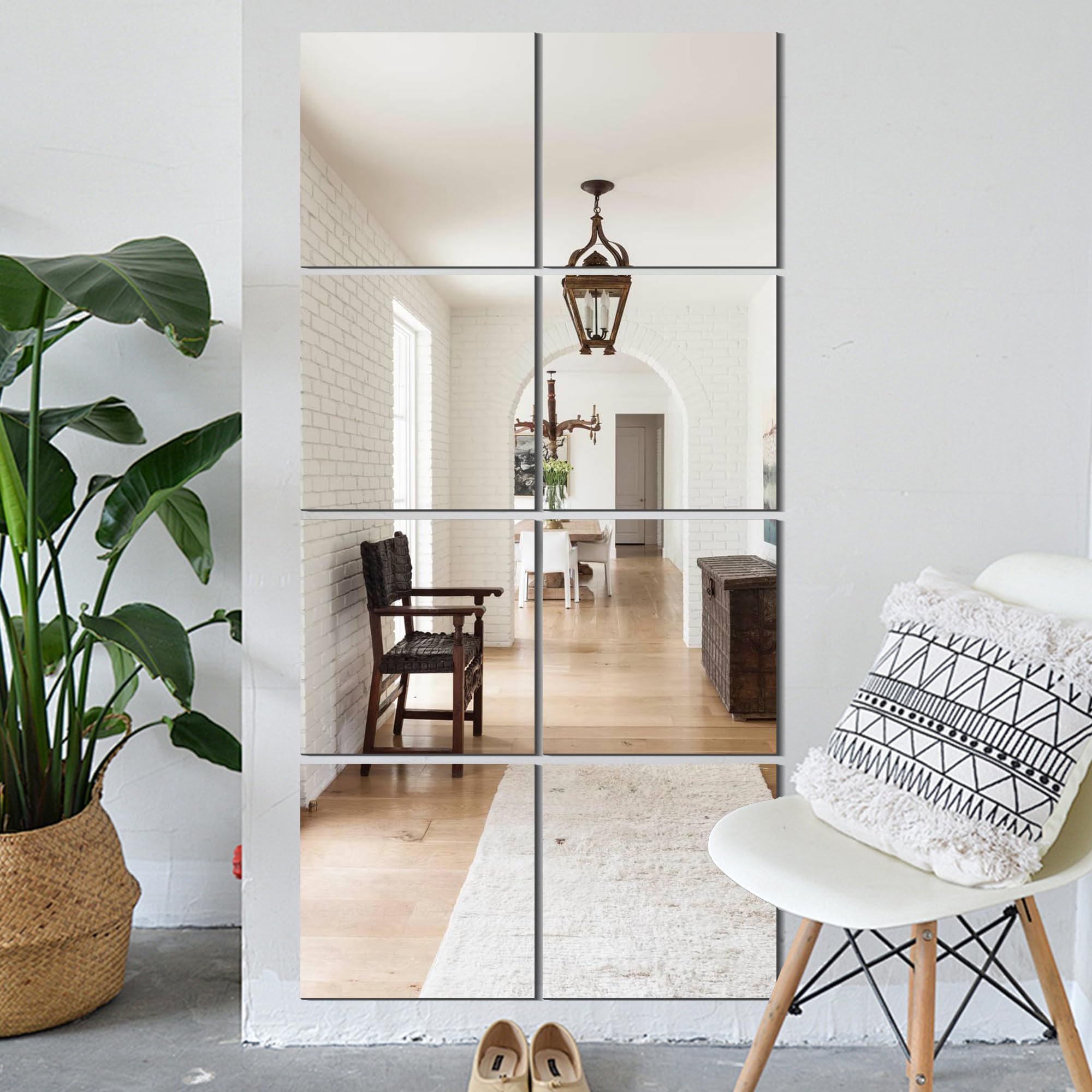 Vlush Full Length Wall Mirror 12'' x 12'' x 8PC Home Gym Full Body & Tiles Full Length Mirror Wall Mounted Mirrors Decorative for Home Gym, Door, Bedroom & Bathroom-image-4