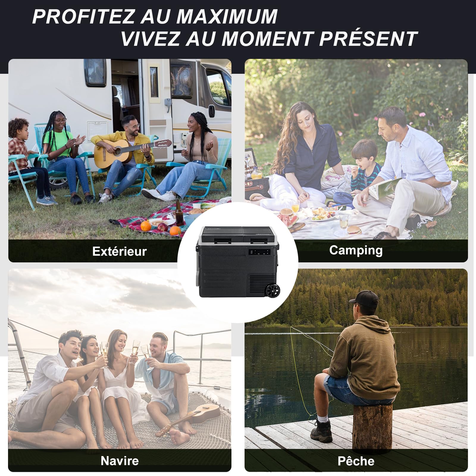 UD55 49L Bi-Zonal Réfrigérateur de Voiture Portable congélateur et réfrigérateur, Glaciere Électrique à Compression pour Maison, dortoir, Camping, Avec Roues, -20℃ BIS 20℃