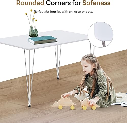 Miniatura 6 de ivinta Small White Dining Table for 4, 47.5" Modern Rectangular Kitchen Table with Metal Legs for Dining Room Living Room, Lilac (White)