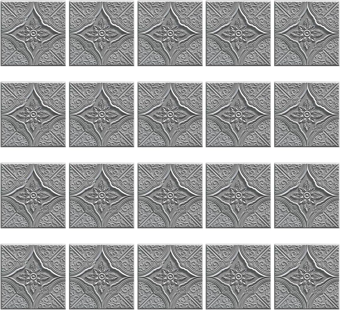 20pcs 3D Self-Adhesive Wall stickers, Removable Three Dimensional Wallpaper for Living Room Bedroom Kitchen Wall Covering Background Decoration, Sliver 3