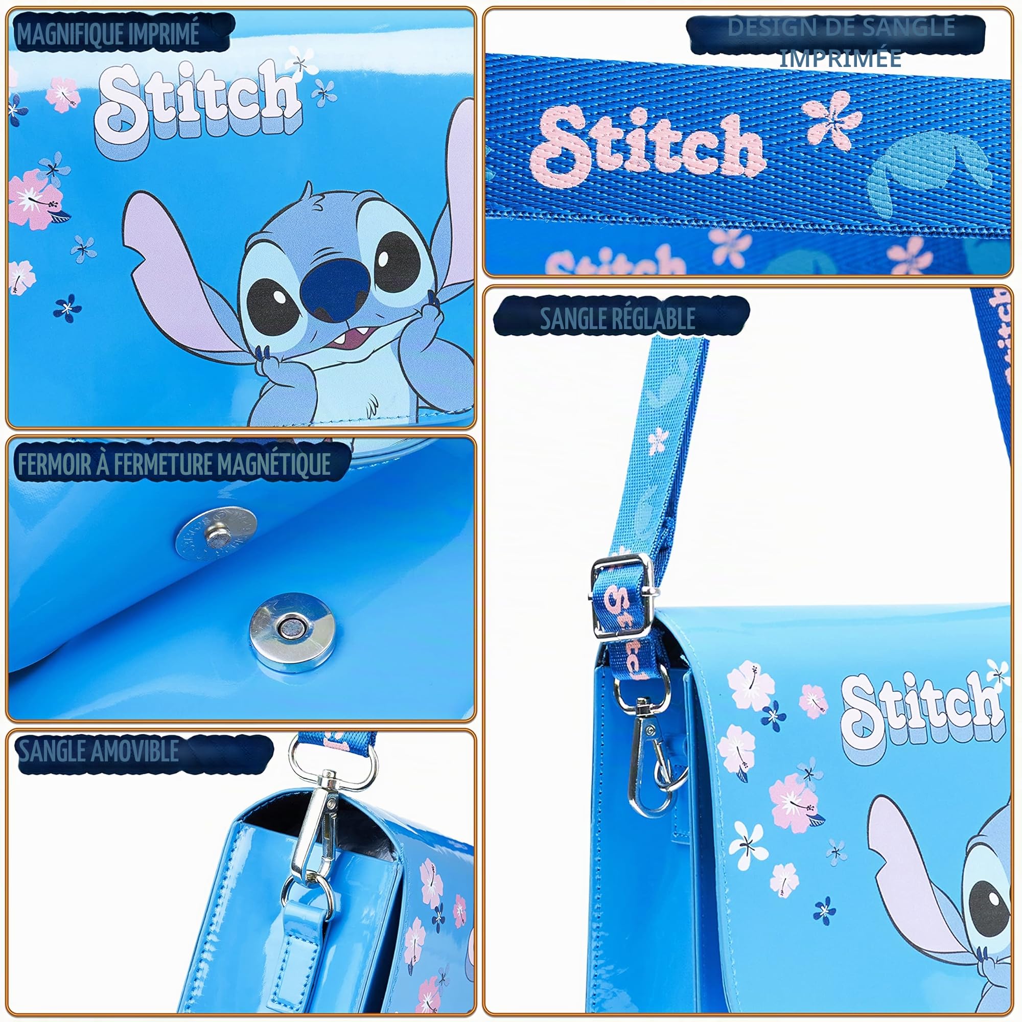 Disney Sac Stitch, Sac à Main Fille, Sac Bandoulière Fille, Idée Cadeau Enfant Fille Stitch Reine des Neiges