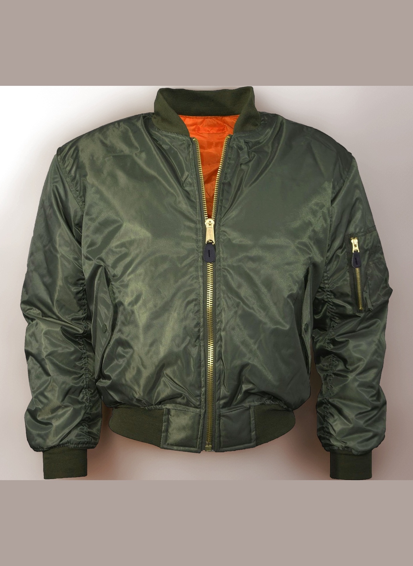 MA1 BOMBER JACKET WITH HEAVY BRASS ZIP (XL, SAGE GREEN)