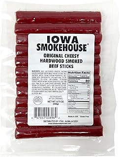 Iowa Smokehouse Cheesy Beef Sticks Hardwood Hickory Smoked Meat Sticks 8.75 Ounce (12 Sticks)