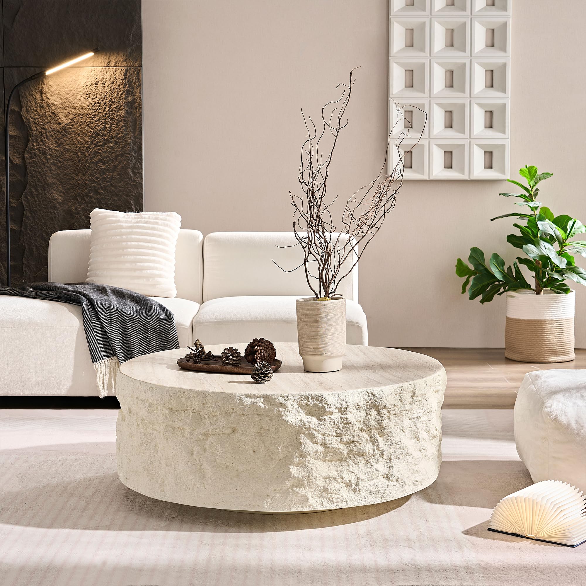 kevinplus Round Fiberglass Coffee Table Beige