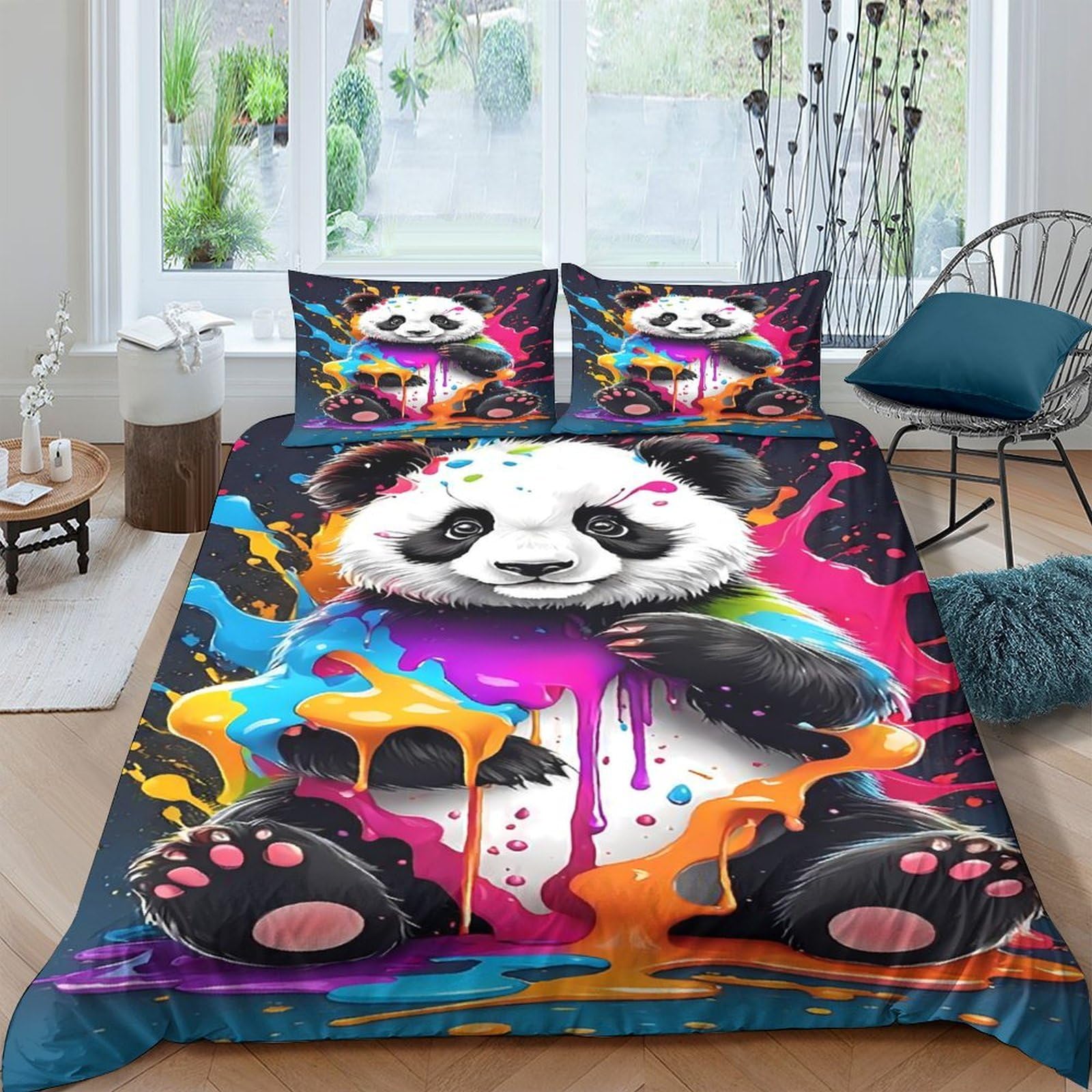 Ctjqhvkz Style-7 3D Printed Colorful Panda Fitted Sheet Microfiber Anti-Slip Mattress Cover Vibrant Graffiti Art For Bedroom Dorm Decor Single（135X200cm）