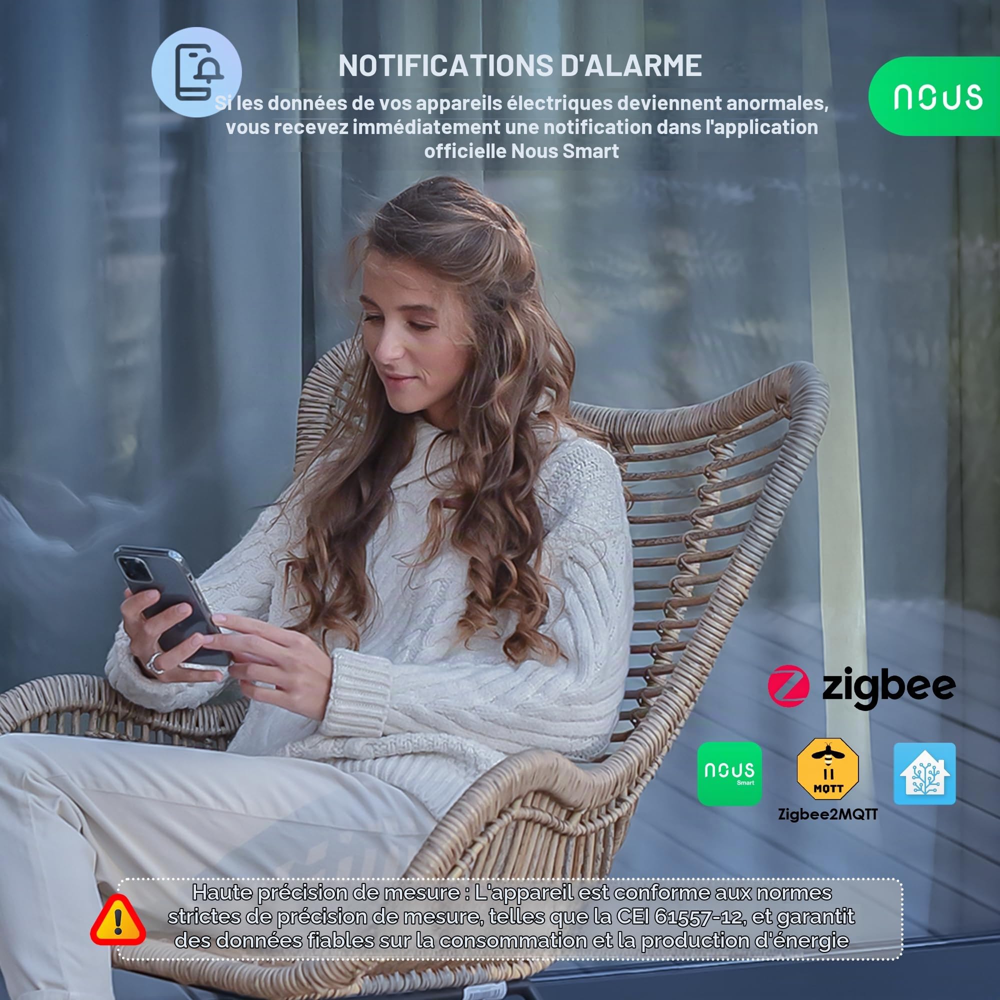 NOUS ZigBee Compteur de courant intelligent DIN 120 A, moniteur de consommation d'énergie, compatible avec Alexa et Google Home, montage sur rail DIN, surveillance en temps réel